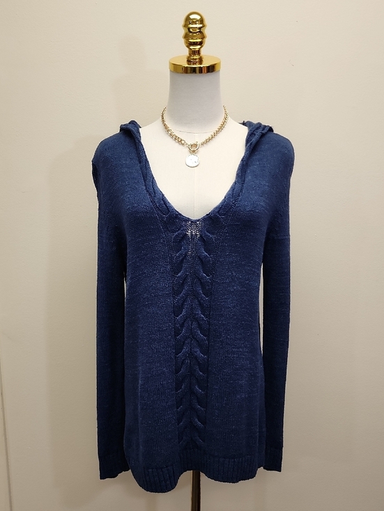 Tommy Bahama Tops - Tommy Bahama Navy Cable Knit Hooded Sweater Linen Blend Size Medium